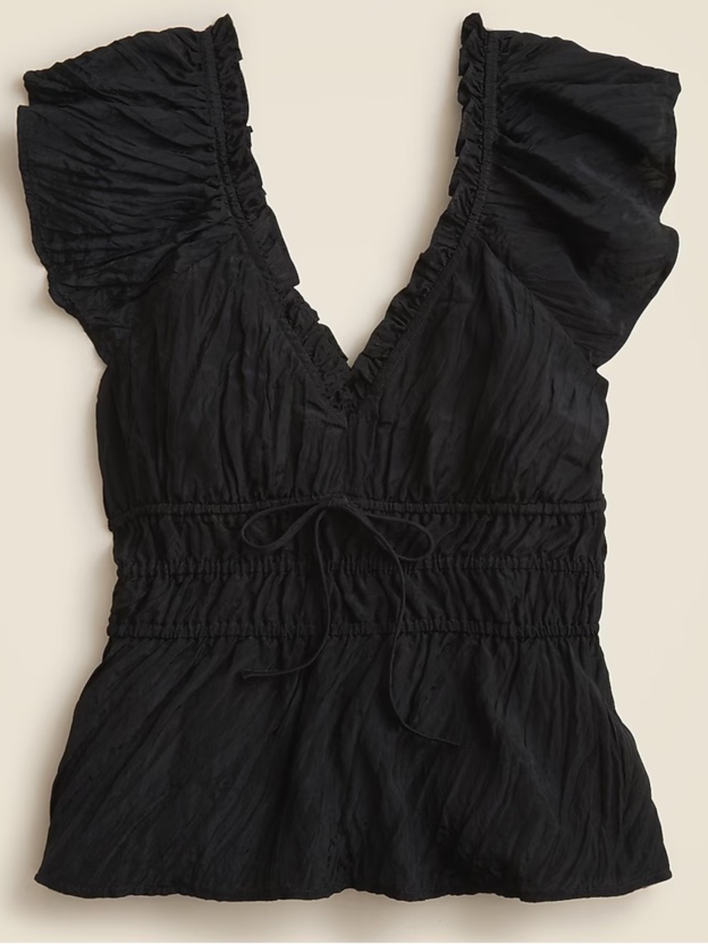 J. Crew Palermo Black V-Neck Ruffle Sleeve Peplum Top